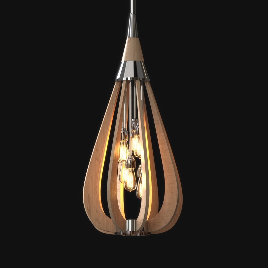 BONITO 6-Light Natural Timber Pendant Light with a tear drop shape